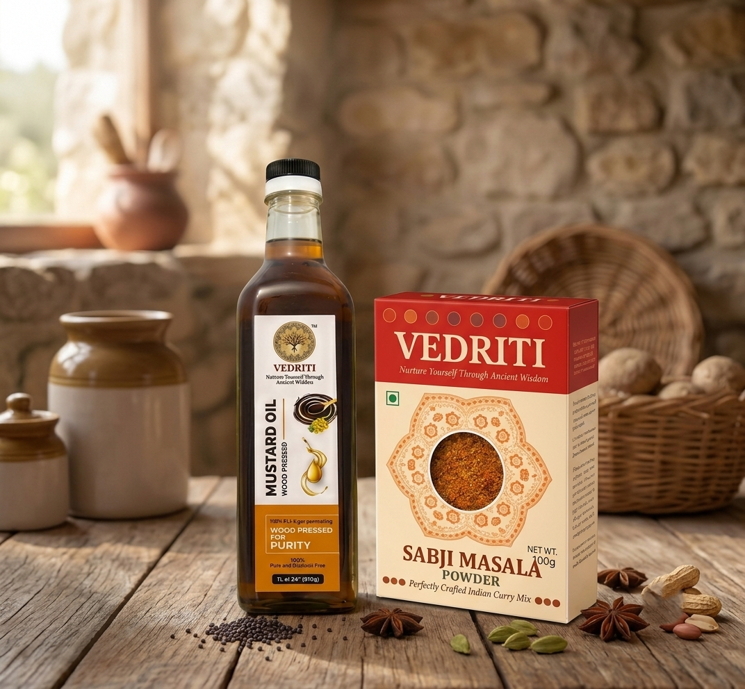 Vedriti Wood Pressed Black Mustard Oil & Sabji Masala Combo Pack - 1L + 100gm