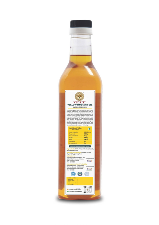 Vedriti Wood Pressed Yellow Mustard Oil bottle back view