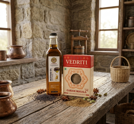 Vedriti Wood Pressed Black Mustard Oil & Garam Masala Combo Pack - 1L + 100gm
