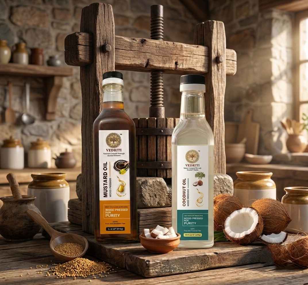 Vedriti Wood Pressed Black Mustard Oil & Coconut Oil Combo Pack - 1L + 500ml