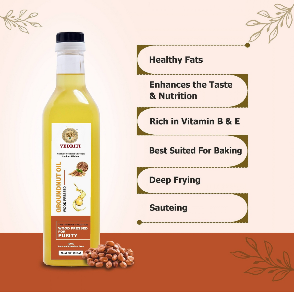 Vedriti Wood Pressed Groundnut Oil product value and features