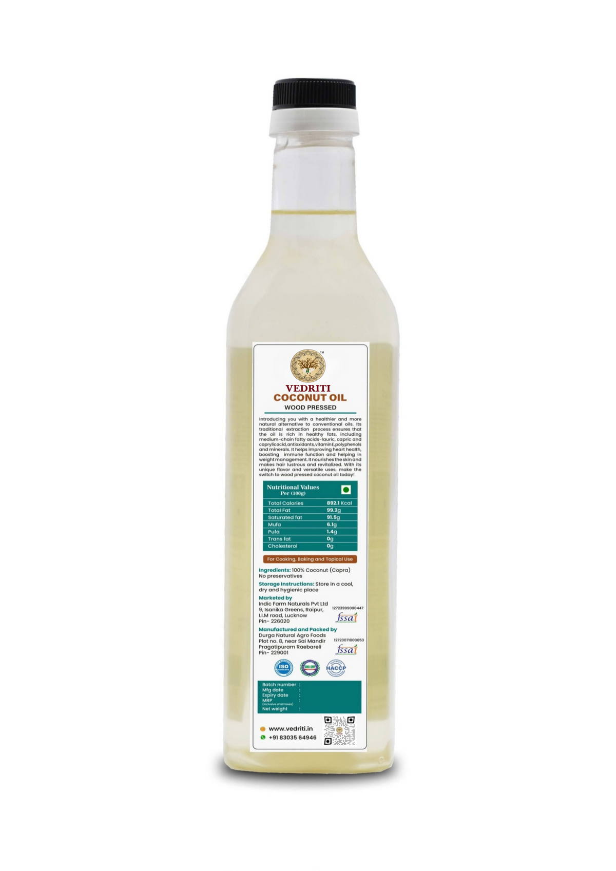 Vedriti Wood Pressed Coconut Oil product information