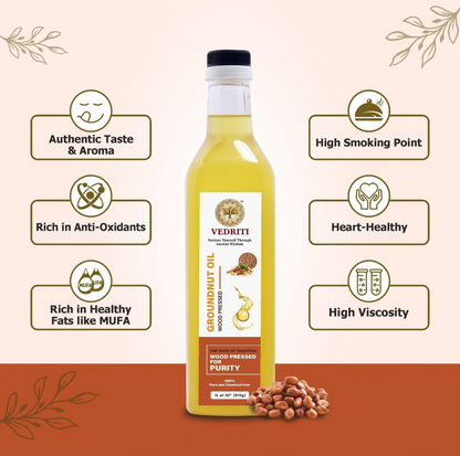 Vedriti wood-pressed groundnut oil uses and cooking information