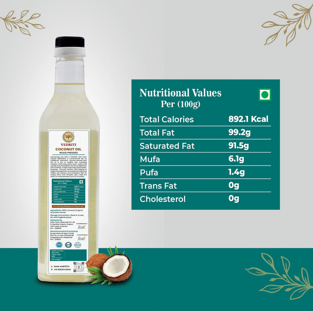 Vedriti Wood Pressed Coconut Oil product features